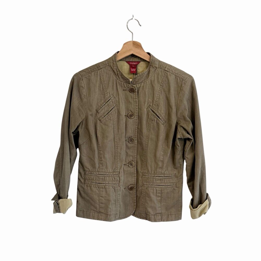 Vintage Sundance Womens Military Jacket Size 6 Utility Cargo Grunge Cotton